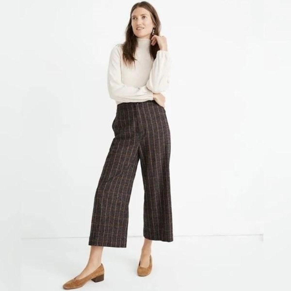 NWOT $98 Madewell J Crew Huston Enbrook Plaid Wide Leg Pants Trousers Career